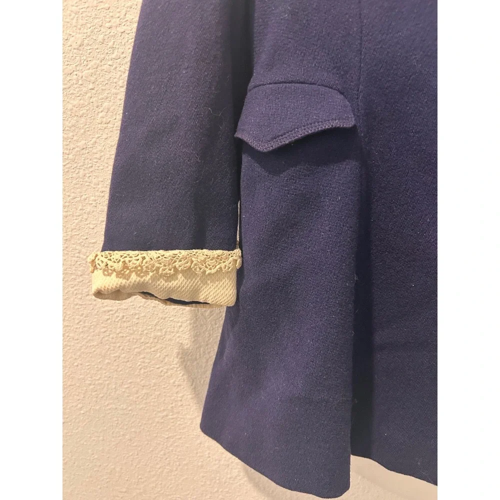 Vintage Peggy n Sue Navy Blue Pure Wool Coat with Lace Cuffs Kids‎ Girls